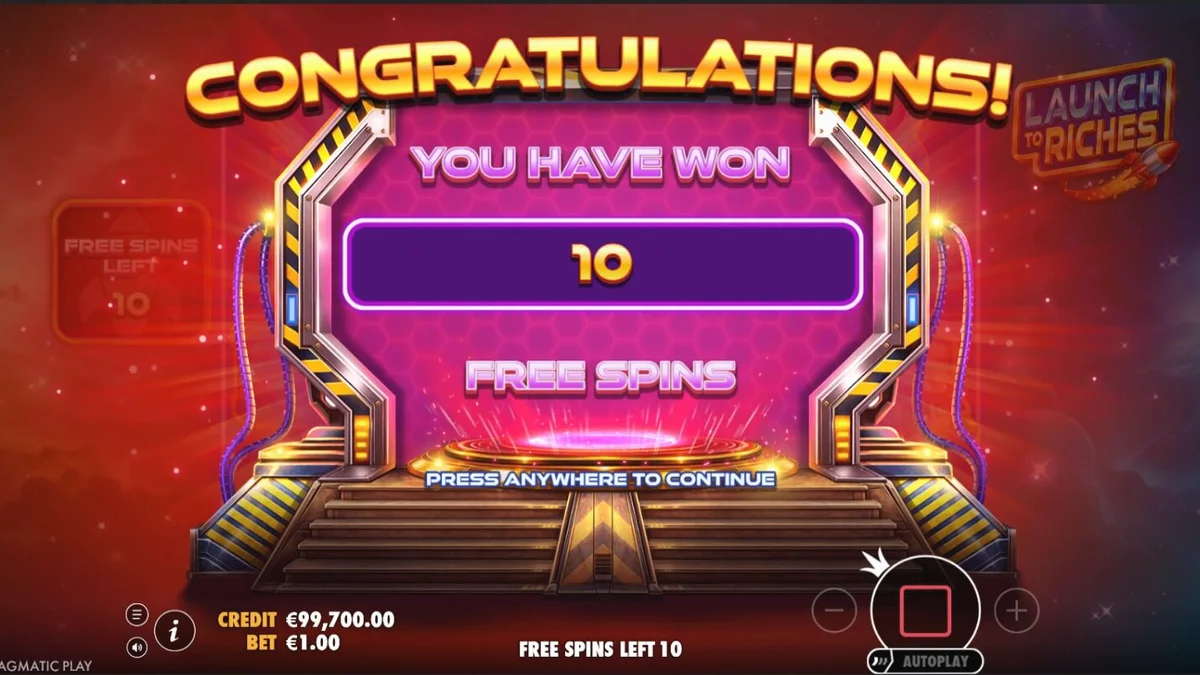 Interface futurista do jogo Launch to Riches com tema espacial e nebulosas