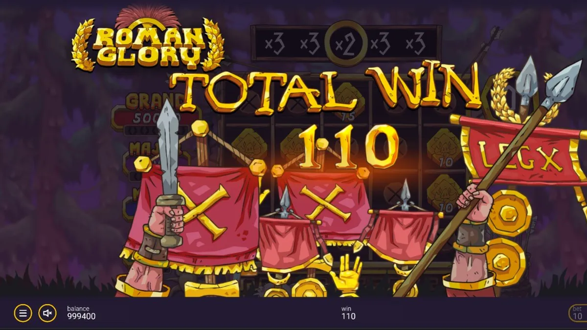 Interface do slot Roman Glory com temática de caçada romana