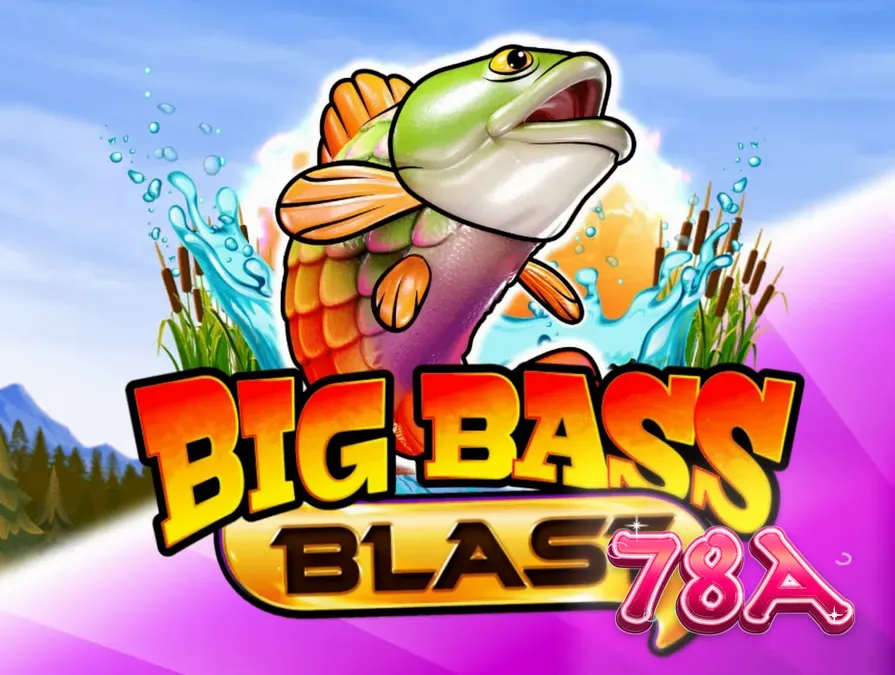Interface do jogo Big Bass Blast com elementos de pesca e neon